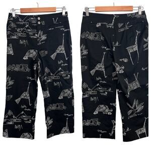 Chico's Women's M Pants Art to Wear Crop Capri Animal Print Stretch Casual Fun